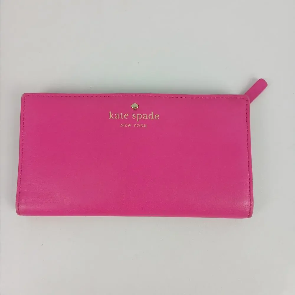 Kate Spade Mikas Pond Stacy Bifold Wallet Snapdragon Pink With Aqua Interior